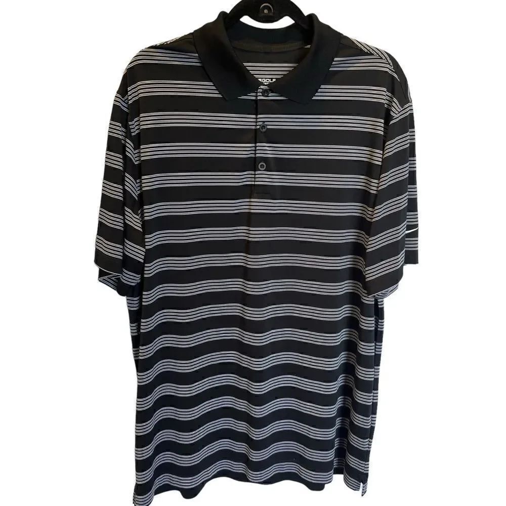 Nike Golf Men's Dri-fit Polo Shirt Black/wht Horizontal Stripe Size XL